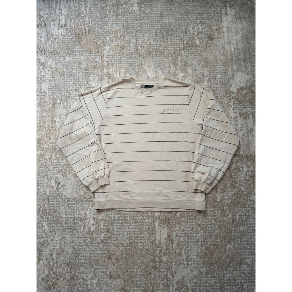 Y2K O'Neill Men's Striped Brown/Tan Long Sleeve Crewneck Sweatshirt Pullover
